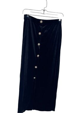 SHEIN Classic Black Velvet Maxi Skirt with Button Embellishment Size S